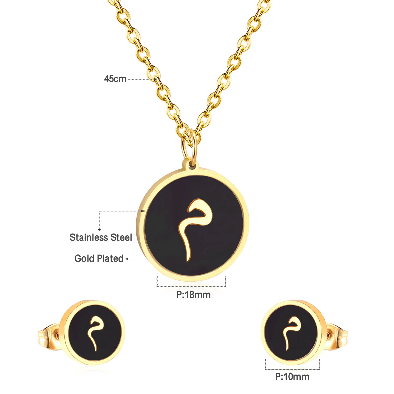 LUXUSTEEL  inoxidable mujer Stainless Steel Arabic letters Pendant Necklace Black Golden Shell Chains Necklace Party Friend