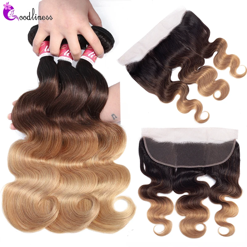 Mèches Body Wave brésiliennes Remy naturelles avec Frmetds, blond miel ombré, noires