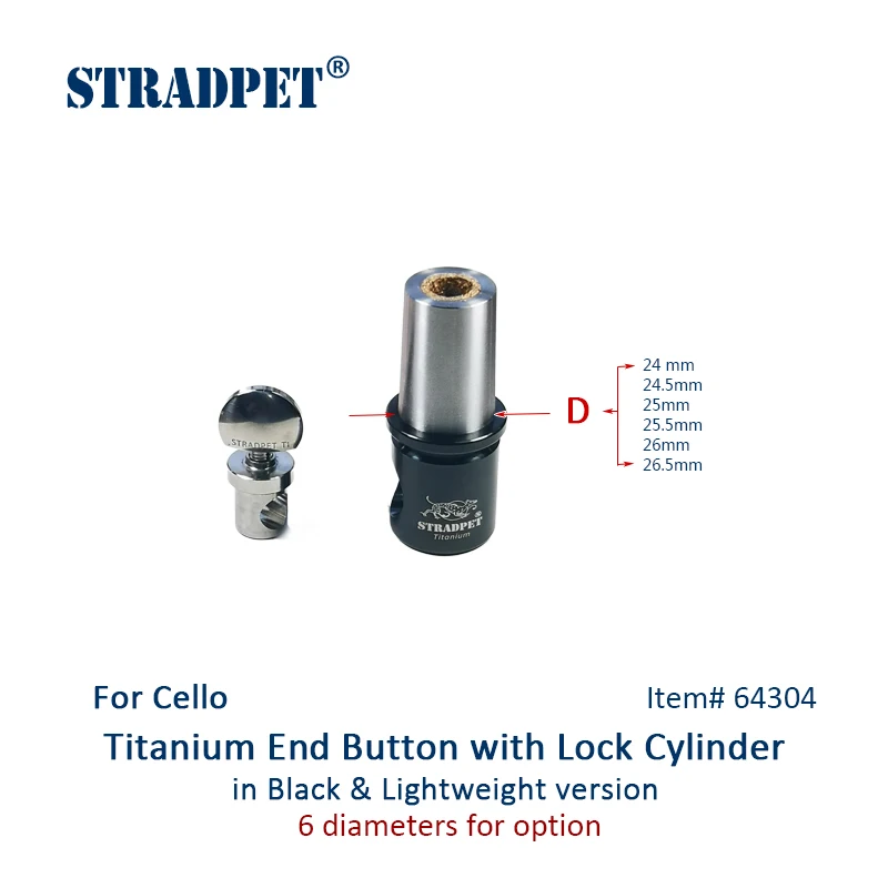 

STRADPET Cello Titanium End Button and Lock Cylinder for Diameter 10mm Endpin only, Lightweight, 6 Size Option