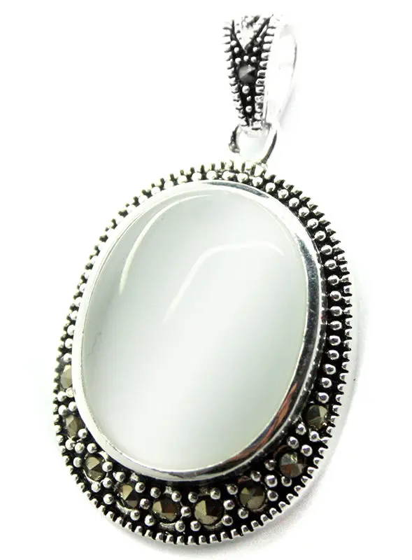 925 STERLING SILVER NATURAL OVAL  WHITE CLEAR OPALS  PENDANT 30X20MM