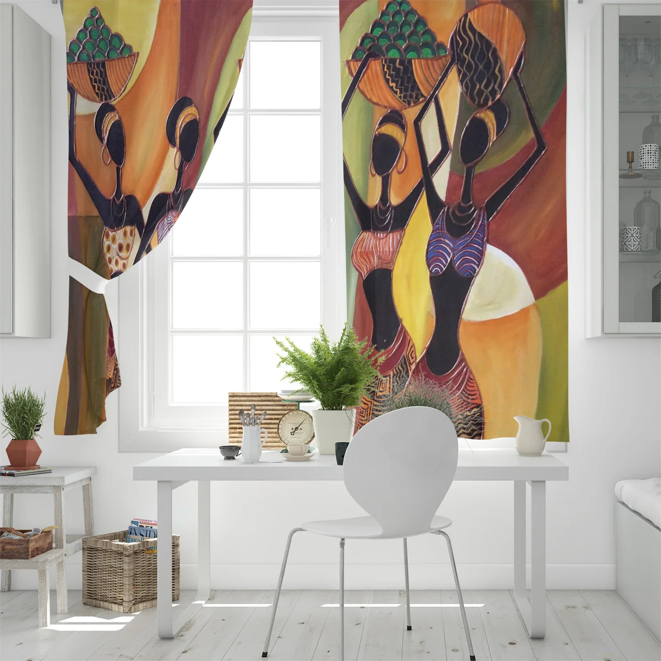 African Women Mural Window Curtains Living Room Outdoor Fabric Drapes Curtain Home Decor