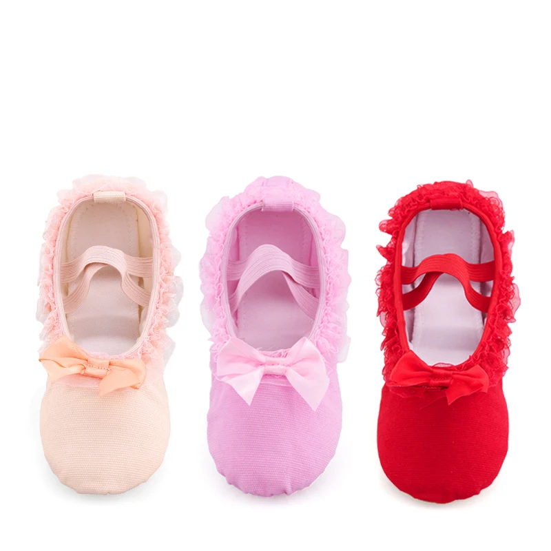 Kid Girls Children Ballet Dance Shoes Women Adult Lace bow-knot Canvas Soft Sole Ballet Shoes Ballet Slippers