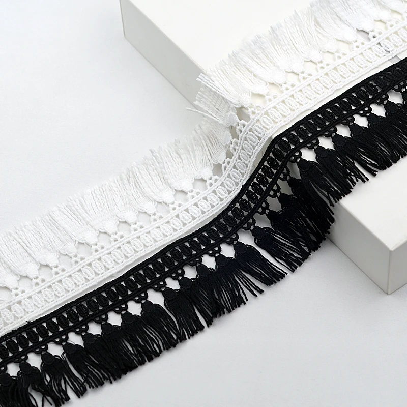 Black tassel lace clothing side row beard handmade DIY lace accessories dress skirt lengthened decorative edge white