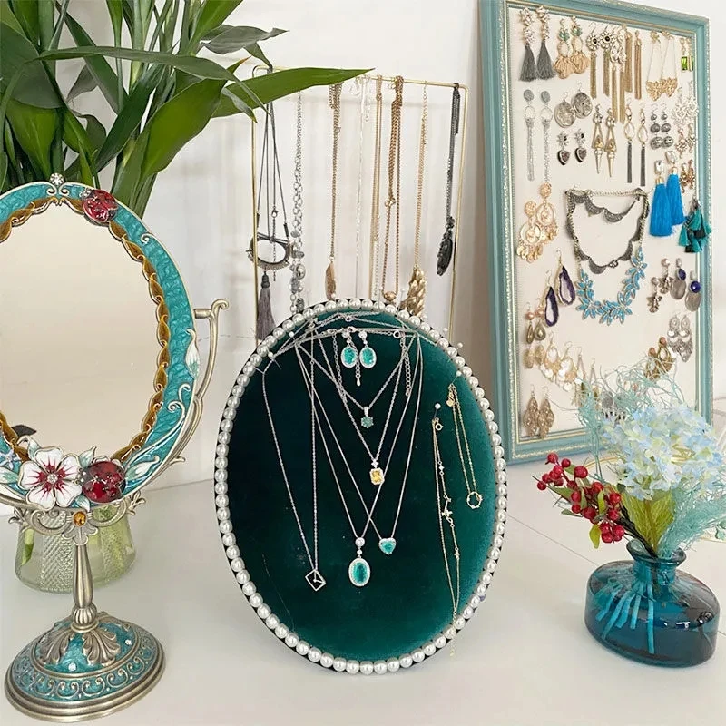 White Green Earring Display Velvet Jewelry Storage Rack Necklace Hanger Pearl Jewelry Organizer Display Stand Shop Decoration