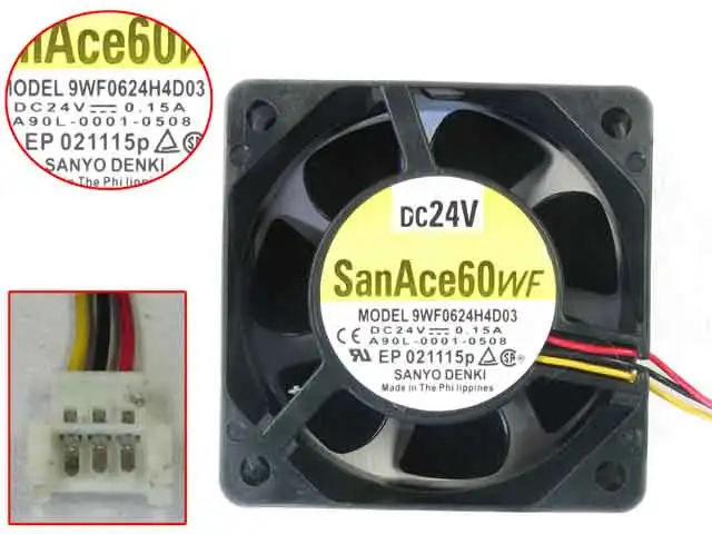 

SANYO DENKI 9WF0624H4D03 DC 24V 0.15A 60x60x25mm 3-wire Server Cooling Fan