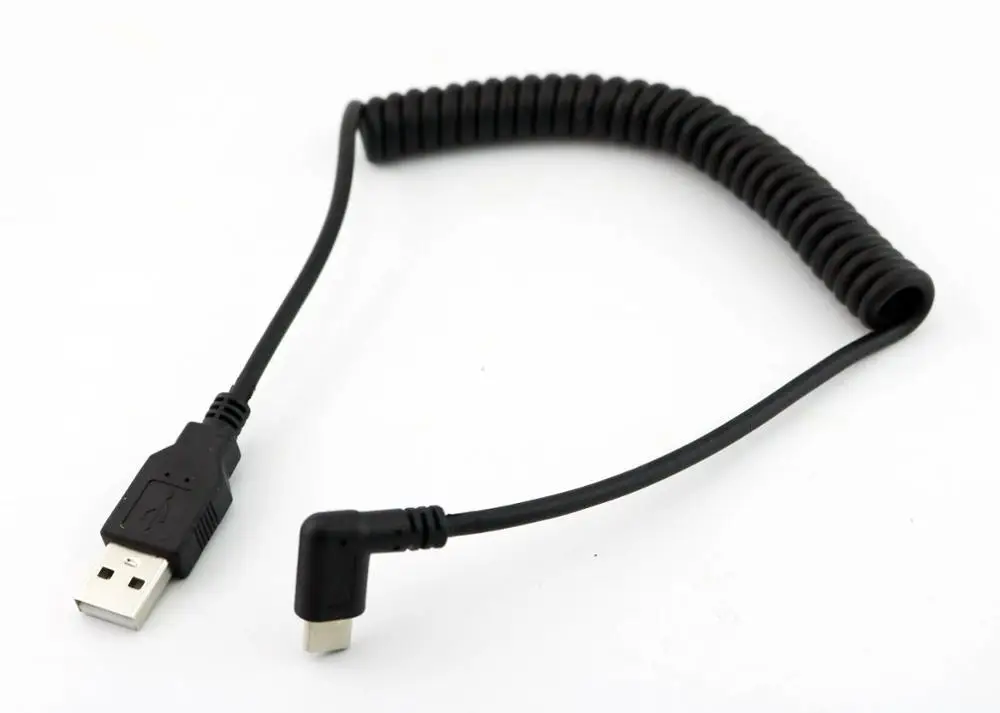 1pc 1.5M USB 2.0 A Male to USB 3.1 Type C Right Angle Male Charging Spiral Coiled Connector Cable Black