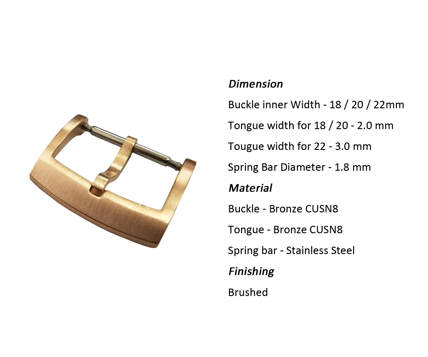 Cronos Solid Bronze CuSn Tongue Buckle  Watch Parts Fully Brushed 18 20 22 mm 2.0 with Spring B