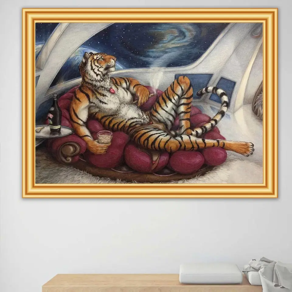 5D Diamond Painting Cartoon Tiger DIY Cross Stitch Full Square Diamond Embroidery Mosaic Art Picture of Rhinestones Decor Gift