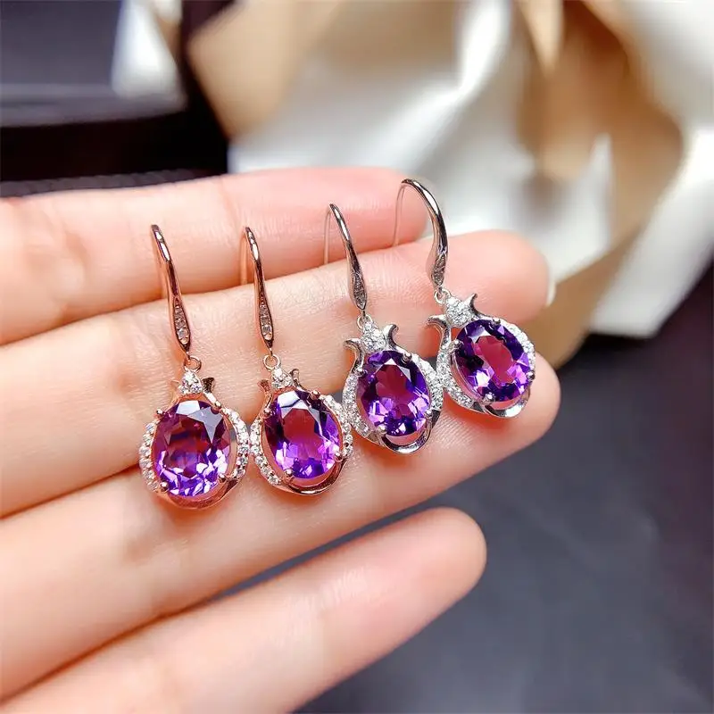 14K Rose Gold Jewelry Real Natural Amethyst Gemstone Earring Women 925 Jewelry Bizuteria Aretes De Mujer Garnet Drop Earrings