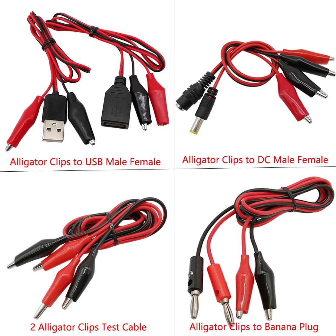 Alligator Cilps to USB/Banana Plug Test Cable Lead Jumper Wire  Male Female DC 5.5x2.1 Crocodile Clip Probe Power Supply Adapter