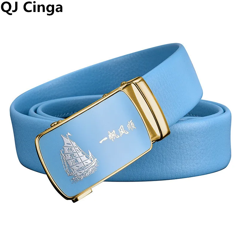 Sky Blue Automatic Buckle Belt for Both Men and Women Gold Silver Belts Fashion Hot Seller Cinturon Size 100cm-125cm