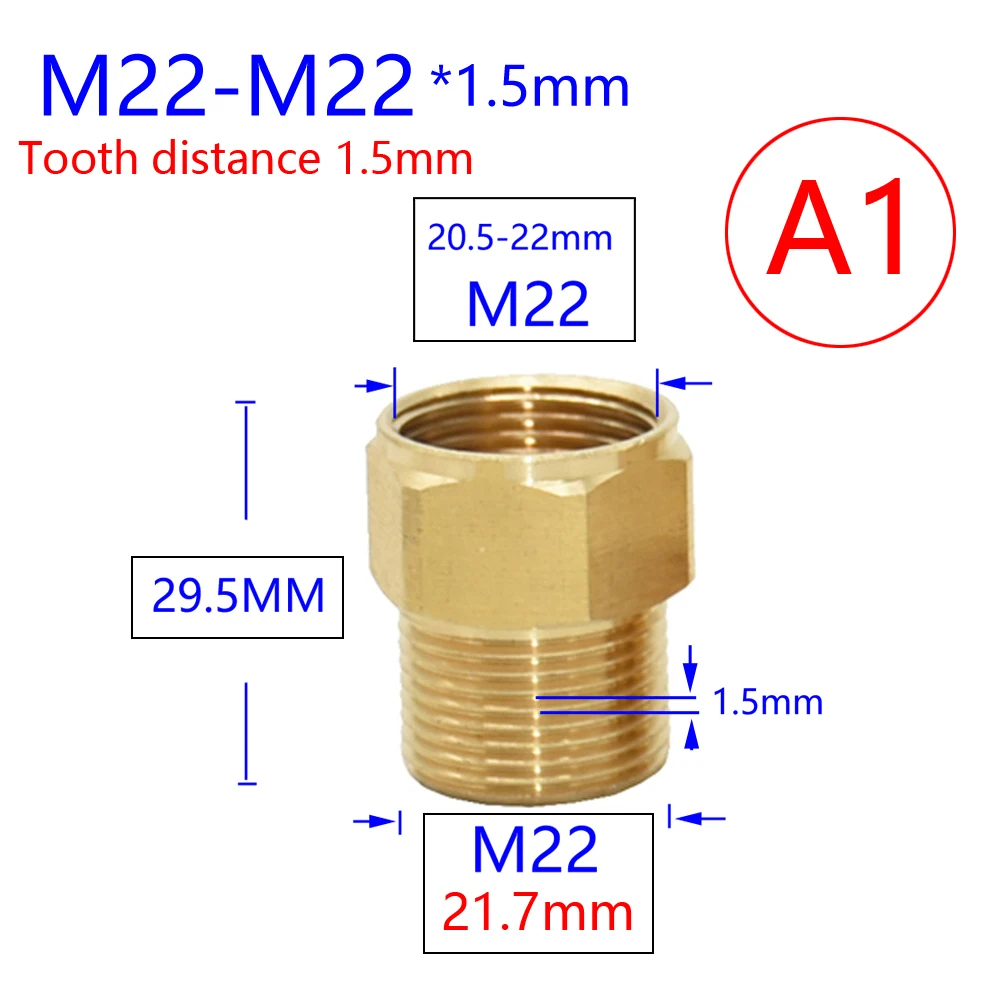 Brass 3/8 1/2 Inch M22 M14 M18 Threaded Connector Water Tap Copper Metal Threaded Water Pipe Coupler Faucet Adaptor 1pcs