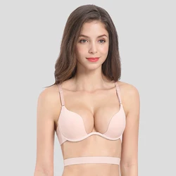 Sexy womens lingerie with a deep u-neck ecmln push-up, u-shaped bra, sexy bras,underwear with a cut on the back, underwear