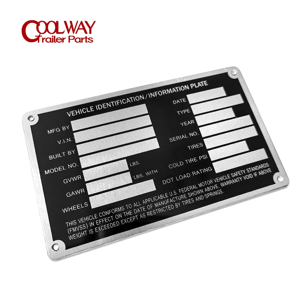 Heavy Duty Aluminum Blank Trailer Truck Equipment Frame Plate Serial Model ID Tag GVWR Powder Coated Finish RV Parts Accessories