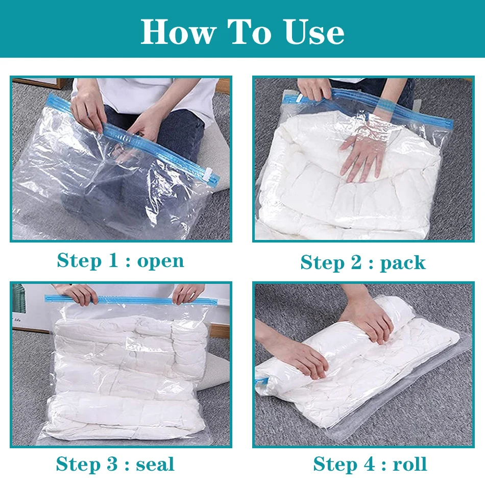 Multi-Purpose Clear Storage Compression Bags Portable Folding Luggage Travel Organizer Vacuum Seal Bags For Clothing Space Saver