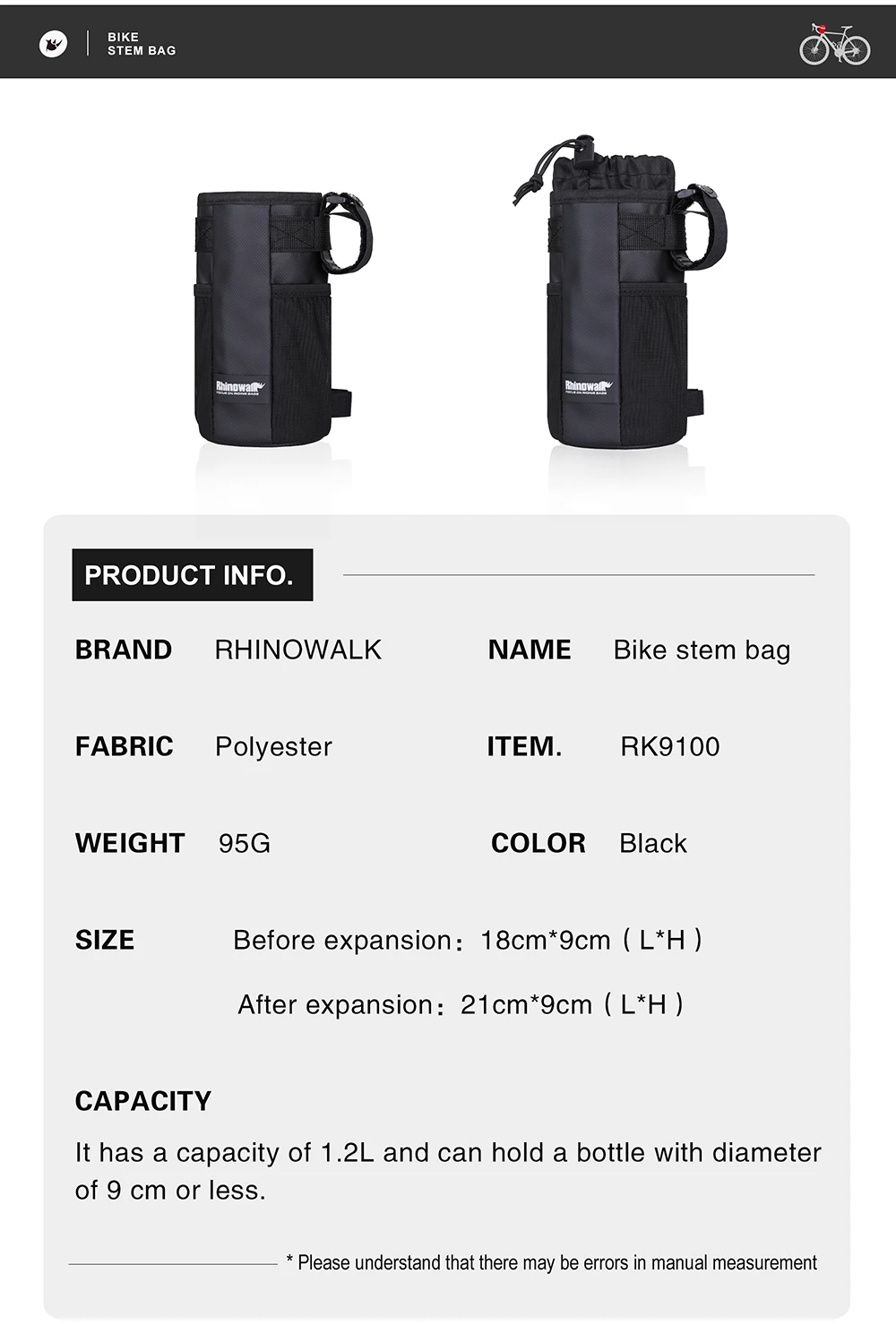 Rhinowalk Fahrrad Tasche Fahrrad Wasser Flasche Tasche Beutel Bike Zubehör Lenker Werkzeug Tasche Touring Pendeln Isolierte Tasche – Detail 12