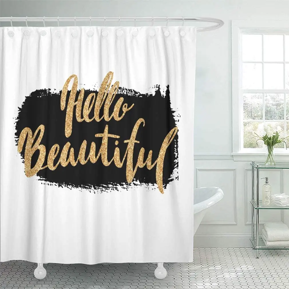 66x72in Home Decor Bathroom Pink Hello Beautiful Lettering with Calligraphy Phrase for Baby Birthday Beauty Girl Shower Curtain