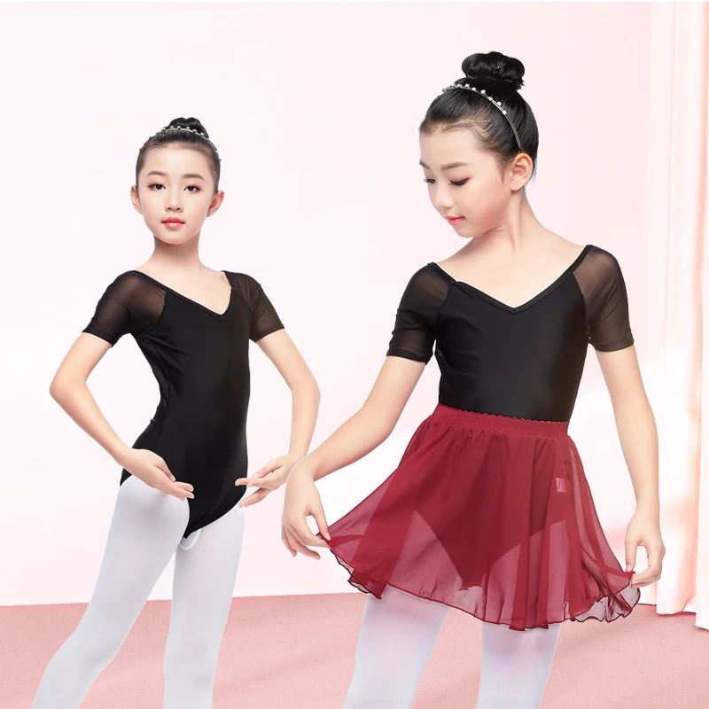 Ballet Turnpakje Meisjes Ballerina Kostuum Zwarte Dans Turnpakje Chiffon Rok Pak Kinderen Gymnastiek Dans Slijtage Mesh Splice