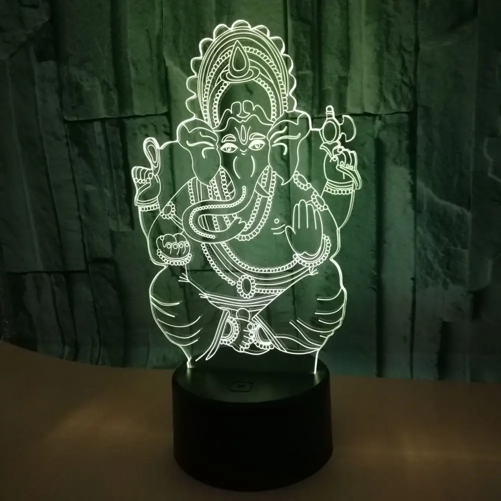 3D LED India Lord Elephant Night Light Visual 7 Colors Ganesha Table Desk Lamp Birthday New Year Xmas Kids Sleep Lighting Gifts