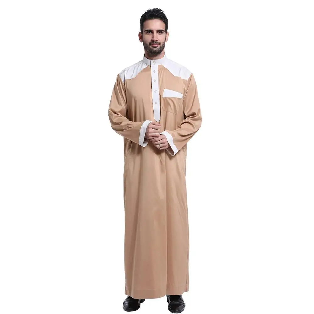 Hanyimidoo Muslim Abaya for Men Jubba Thobe Middle East Long Robes Kaftan Arab Dubai Adult Long sleeve Islamic Clothing