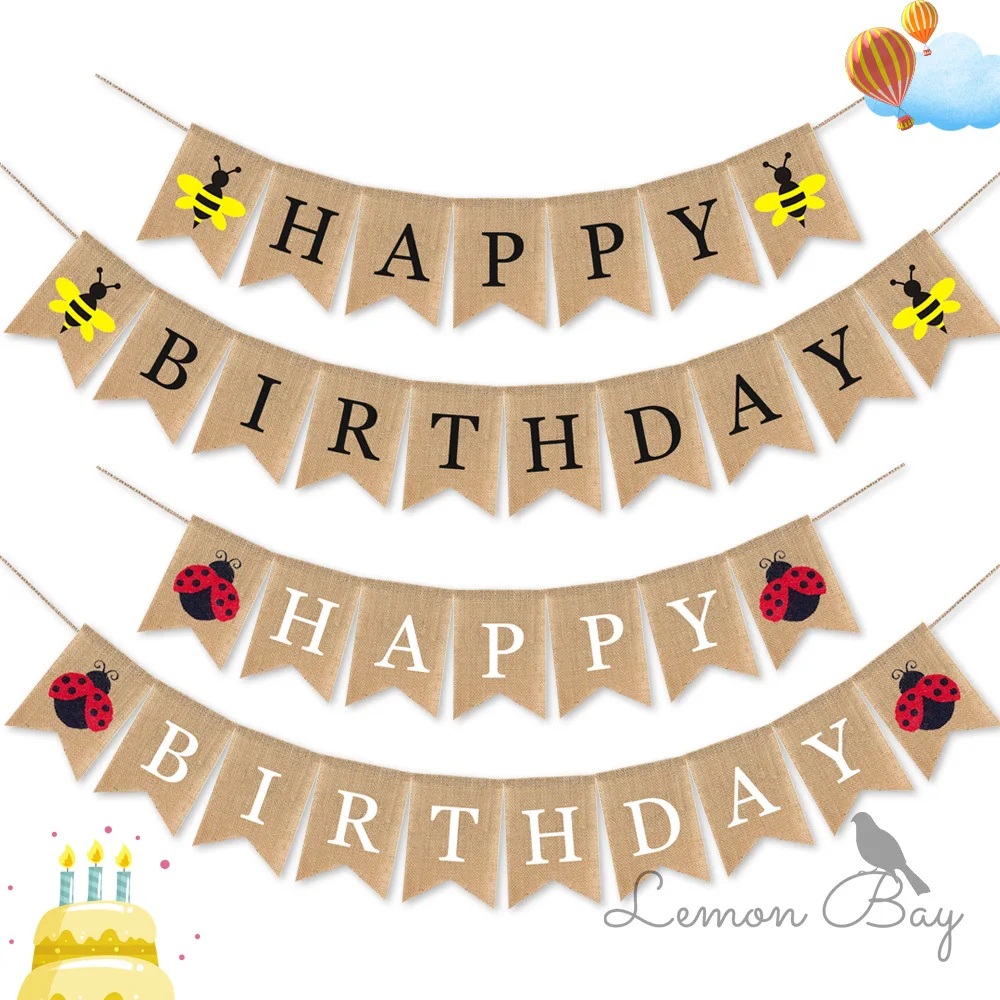 Birthday Party Decoration Happy Birthday Banner Bunting Decoration Burlap Bunting Dovetail Logo Party Supplies