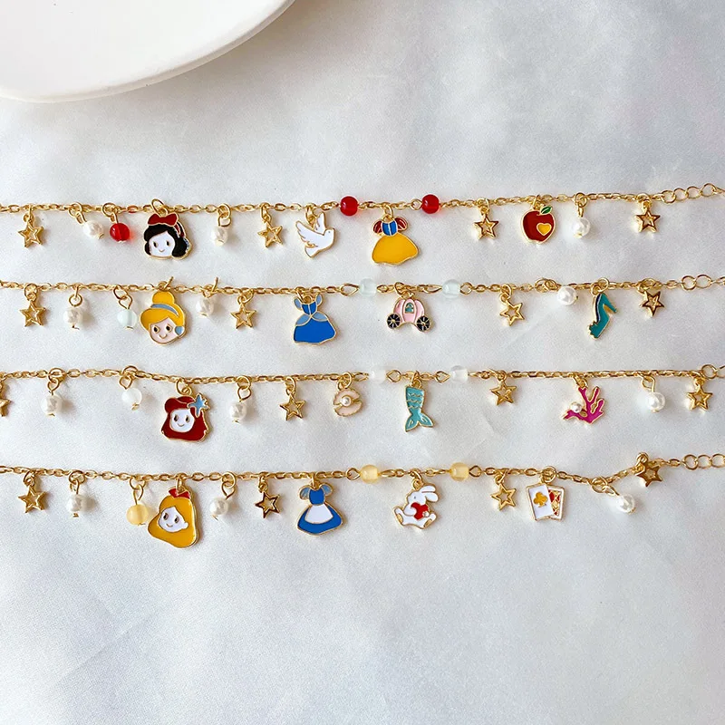 Children Fairy tale Cinderella Alice In Wonderland Bracelet Mermaid Snow White Princess Charm Bracelets for Kids Girls Women