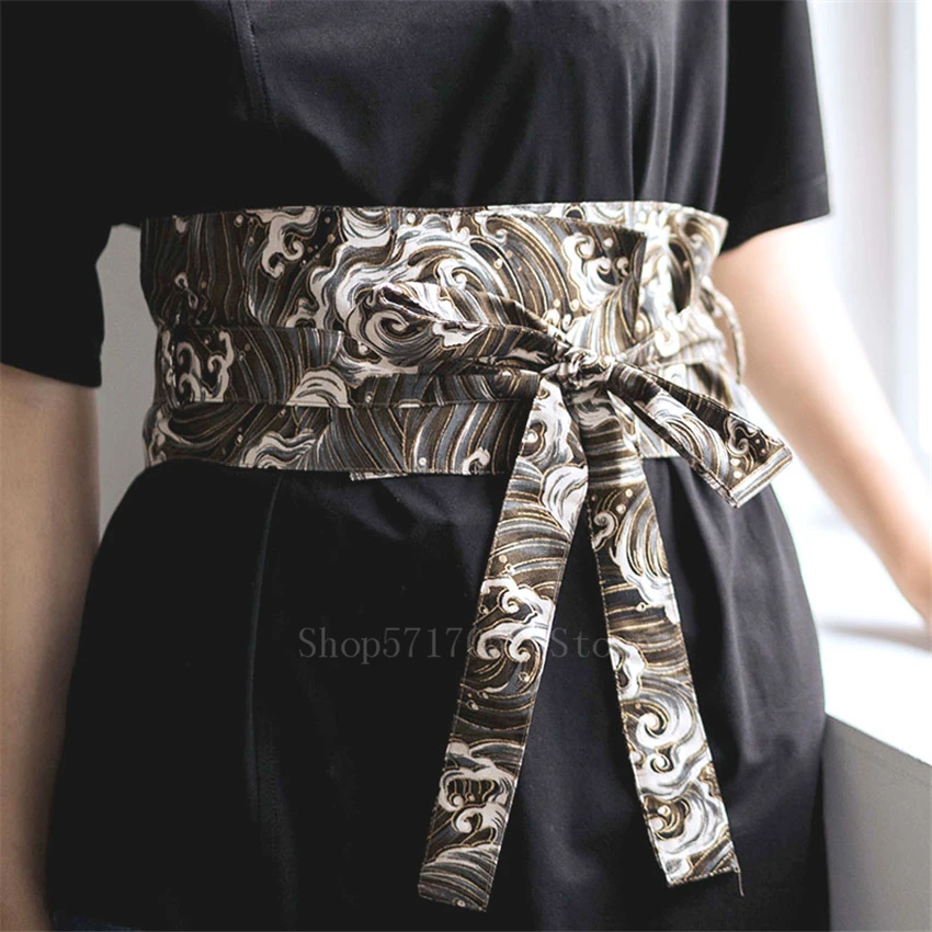 Japanese Woman Kimono Belt Original Harajuku Kanagawa Floral Printed Cummerbunds Oriental Retro Yukata Waistband 17Colors