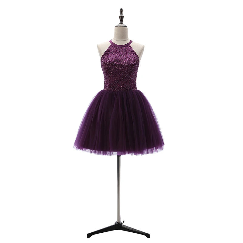 Vestido de fiesta Kurze Heimkehr Kleider Perlen Satin Tull Mini Prom Kleid Mädchen Prinzessin O Zurück Halter Abend Party Kleider