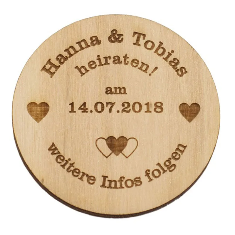 Round Save the Date Magnet,Custom Laser Engraved Wooden Tags, Wedding Invitation for Guests, Wedding Souvenirs Decoration