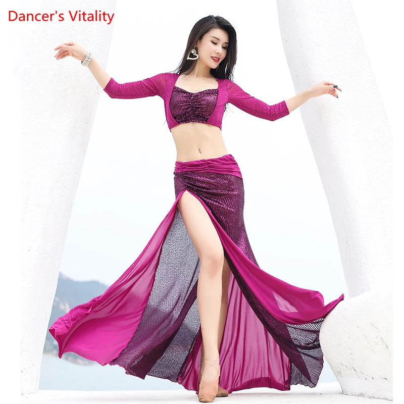 

Belly Dance Performance Clothes Set for Women Winter Shining Competition Bellydancing Suit Top+long Skirt Oriental Dance Outfit