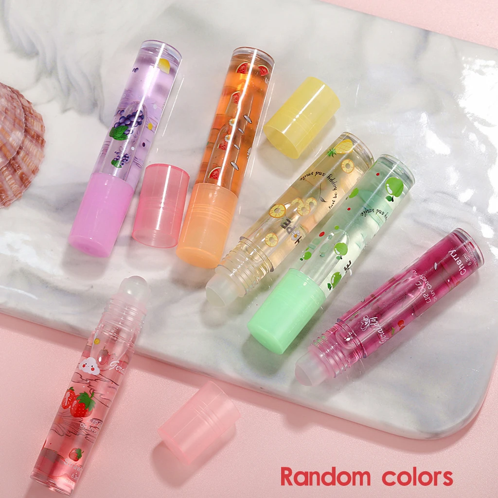 1Pcs สี Roll-On ผลไม้ Oil Lip Balm Lip Oil Moisturizing กระจกโปร่งใส Lip Long Lasting Hydrating Lip เครื่องสำอางค์