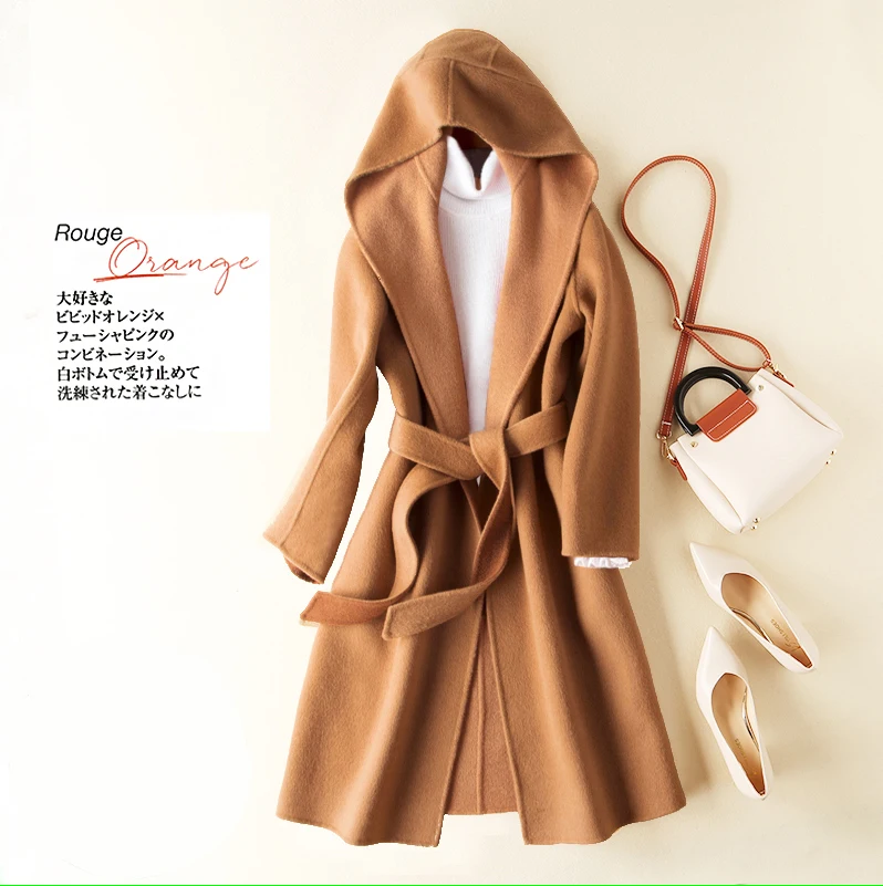 Winter Coat Female Elegant Autumn Clothes 2021 Korean Double Sided Cashmere Long Jacket + Belt Vintage Woolen Jacket 0128