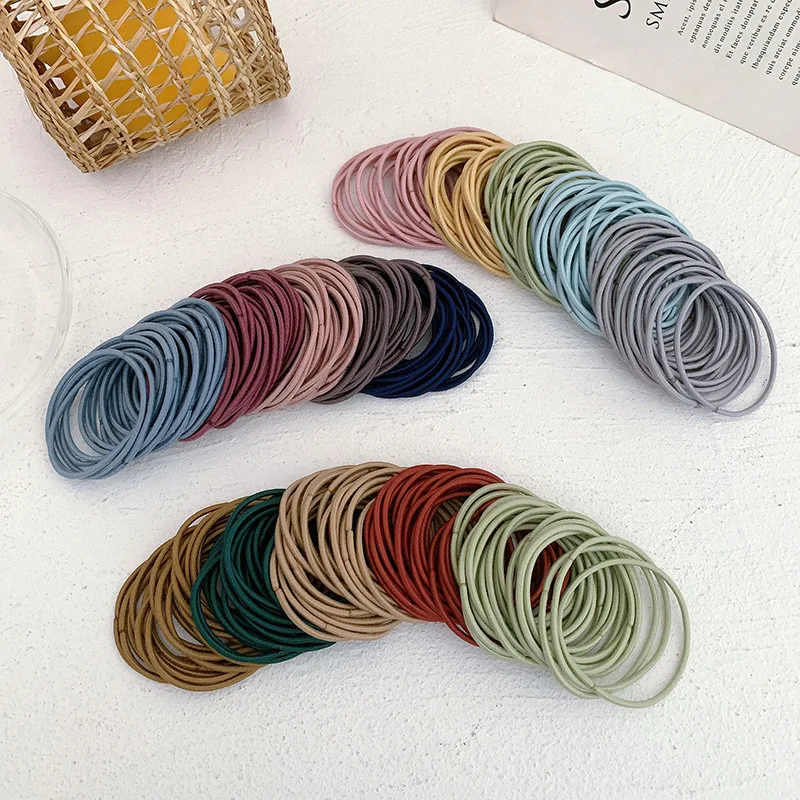 100 Pcs/lot Black Brown Coffee Ponytail Holders Rubber Band Hair Ties Gum Colorful Elastic Hair Band For Women Girls Accessories