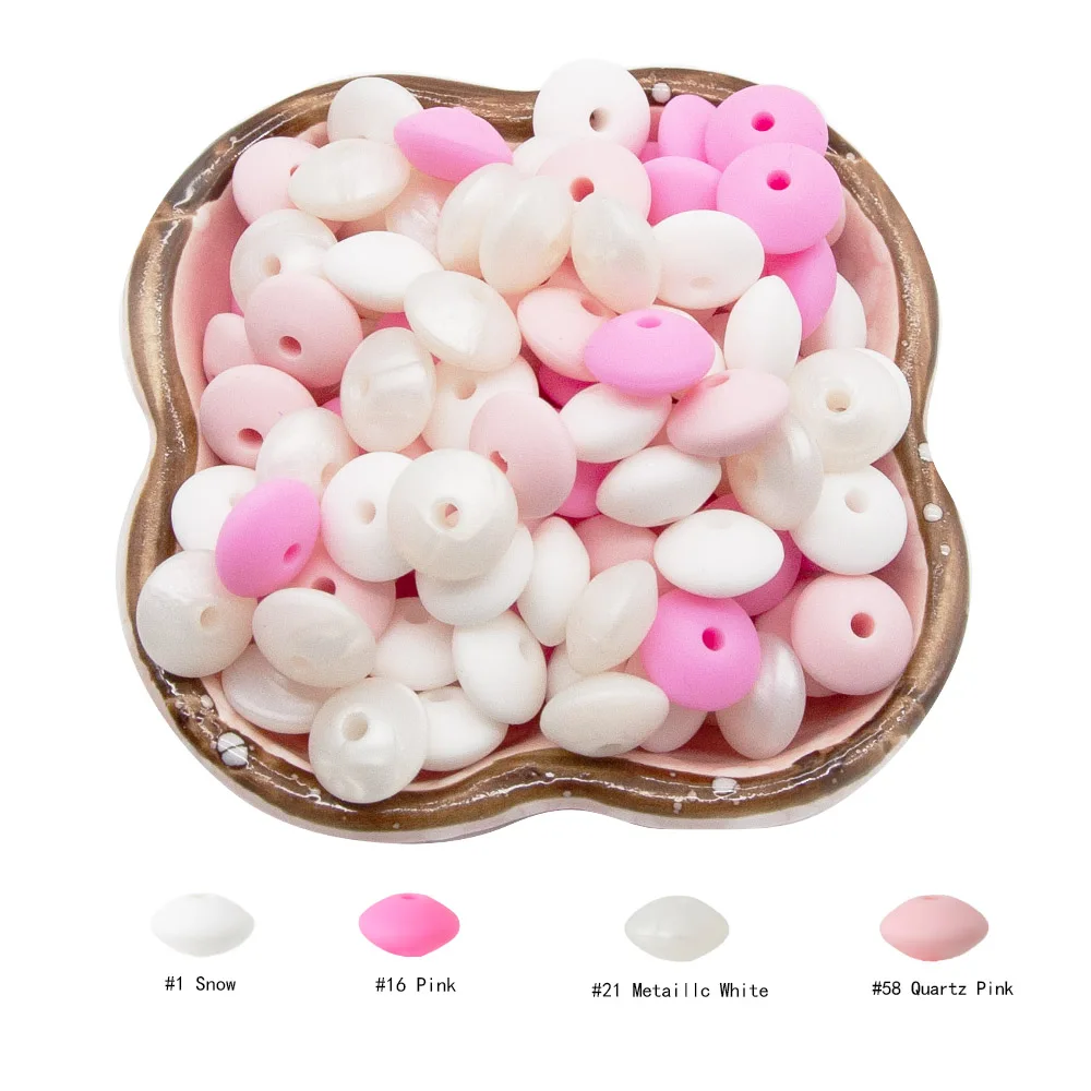 Cute-idea 12mm 10PCs/lot Lentil Silicone Beads Teether Pacifier Chain Accessories Handmade Baby Product Toy Teething BPA Free