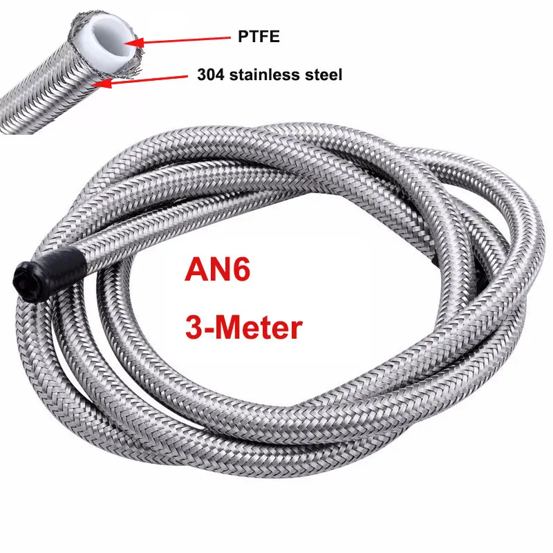 3Meter AN3 AN4 AN6 AN8 AN10 Fuel Oil Line Hose Stainless Steel Braided PTFE tube Brake Car Racing Oil Cooler Pipe Silver