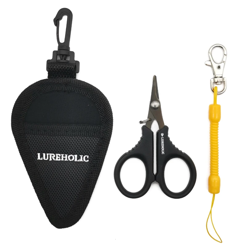 Lureholic-Tijeras de pesca de acero inoxidable dentadas, corte portátil para pesca, línea trenzada de PE fina con cordón y bolsa