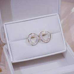 Huitan Simple Stylish O Stud Earrings Piercing Office Lady's Versatile Accessories Good Quality Brilliant Cubic Zirconia Jewelry