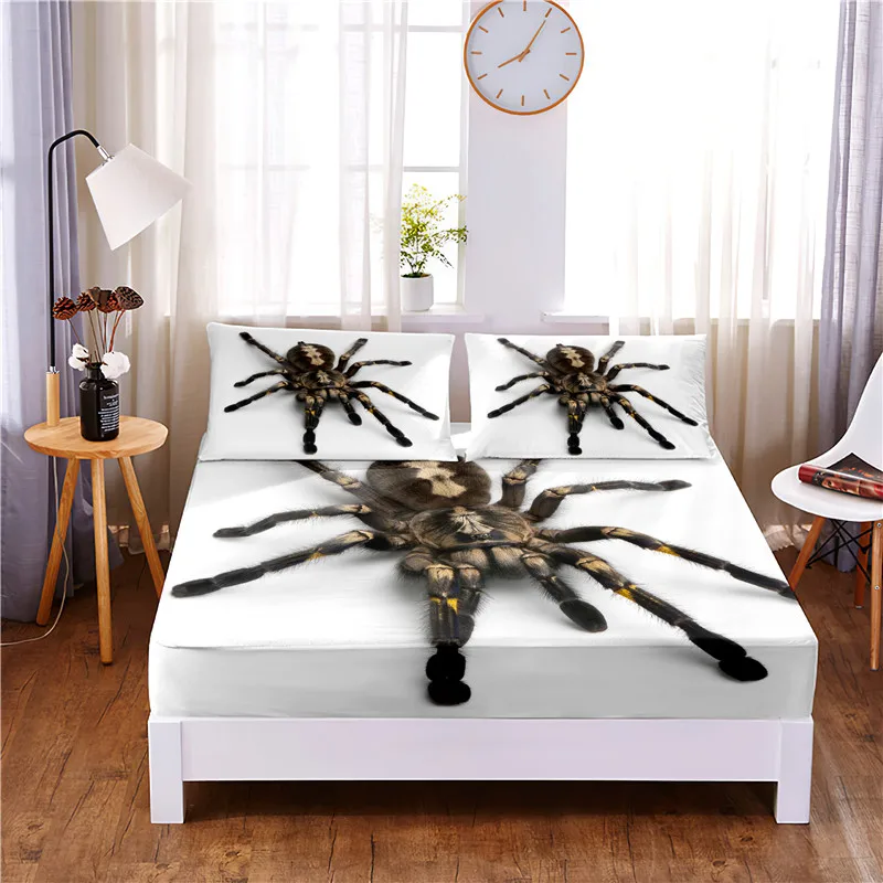 

Spider Digital Printed 3pc Polyester Fitted Sheet Mattress Cover Four Corners with Elastic Band Bed Sheet Pillowcases