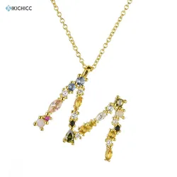 Kikichicc 925 Sterling Silver Gold M Letter Initial Pendant Necklace Alphabet Name Speicial Colorful CZ Zircon Women Jewelry