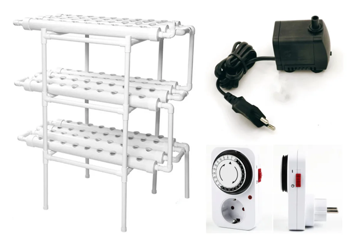 108 Holes NFT Hydroponic Growing System Kit Home Garden 3 Layers 12 PVC Pipes Vertical Planter for Strawberry Lettuce Herb