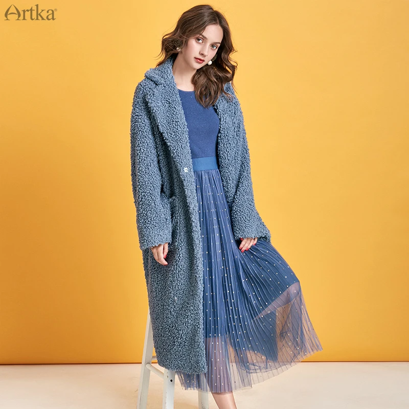 ARTKA 2019 New Winter Women Coat Faux Fur Lambswool Oversized Jacket Coat Casual Thick Warm Long Outwear For Women FA10095D