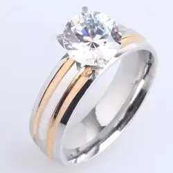 wedding rings 6mm gold and silver color stripe zircon Stainless Steel finger rings for men wmen wholesale