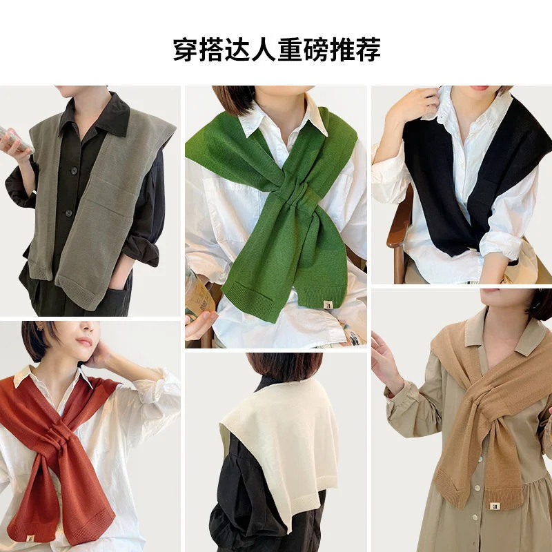 Knitted Green Shawl Women Autumn Winter Korean Style 2022 Solid Cross Scarf Fashion Wild Warm Neck Protector