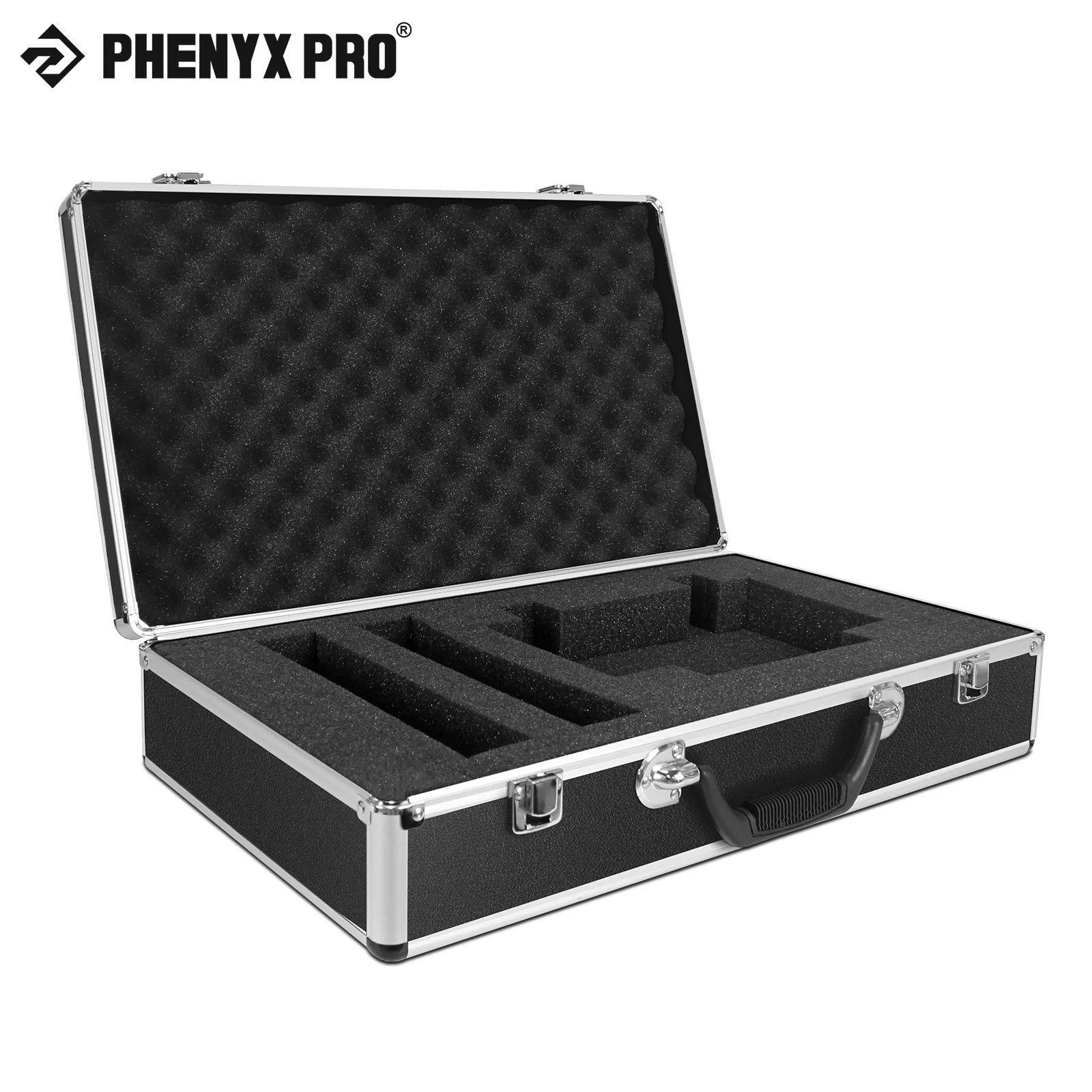 Phenyx Pro Large Size Carrying Case Customizable Pre-Diced Foam Aluminum Alloy Sturdy Build for Wireless Mic System Storage