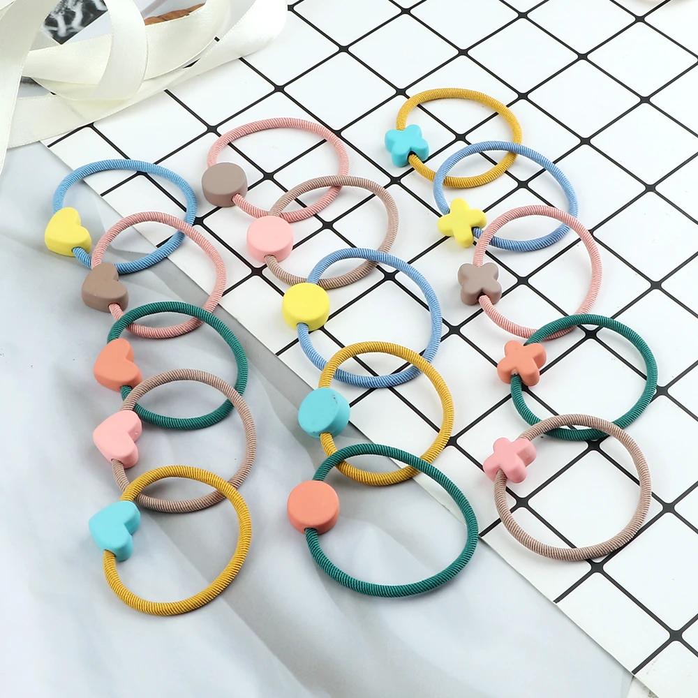 Candy Colors Hair Band Accessories High Elastic Safe Hair Tie Flower Heart Round Pendant Scrunchies Headband Gift For Women Girl