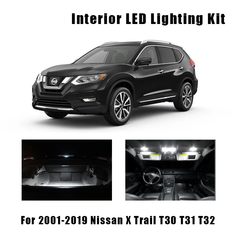 White Canbus LED Car Bulbs Interior Dome Map Reading Light Kit For Nissan X-Trail T30 T31 T32 2001-2019 License Plate Light