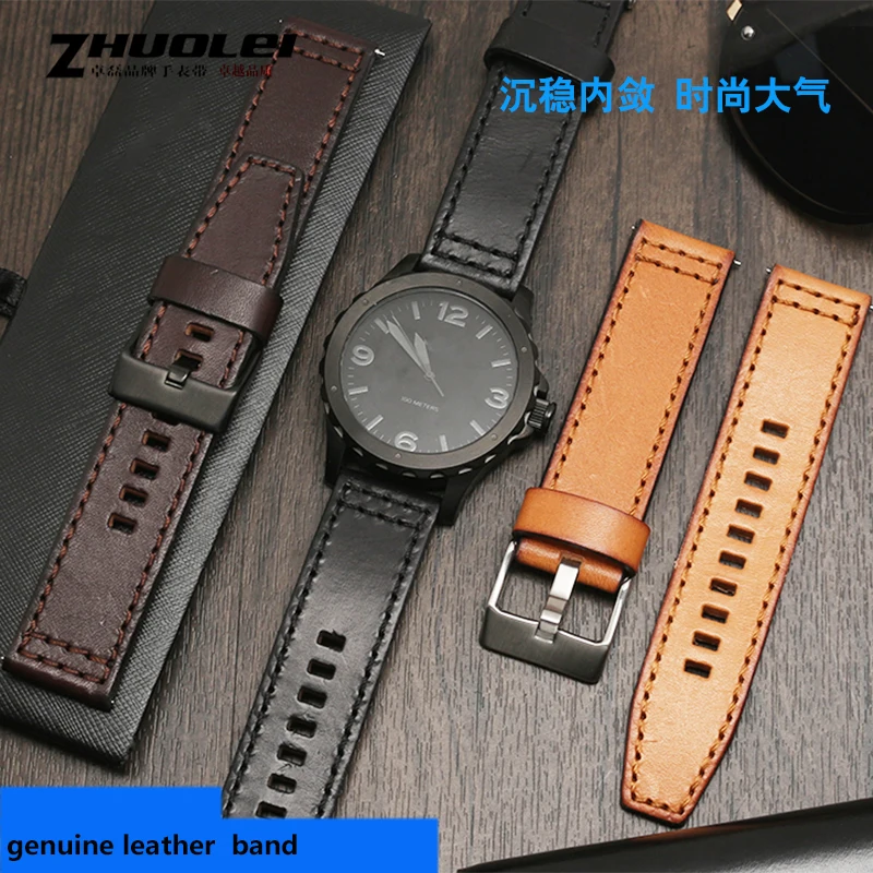 For Fossil JR1354|1487|1424 watchband high quality Retro quick release genuine leather diesel strap black dark brown 22mm 24mm