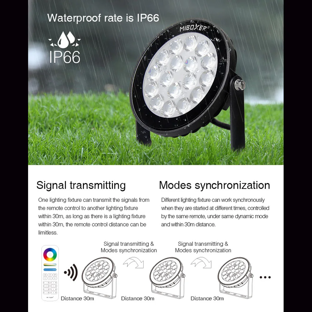 smart Outdoor 9W RGB+CCT LED Garden Light DC24V/AC100~240V IP66 Waterproof LED Lighting WiFi can Compatible 2.4G Wireless Remote