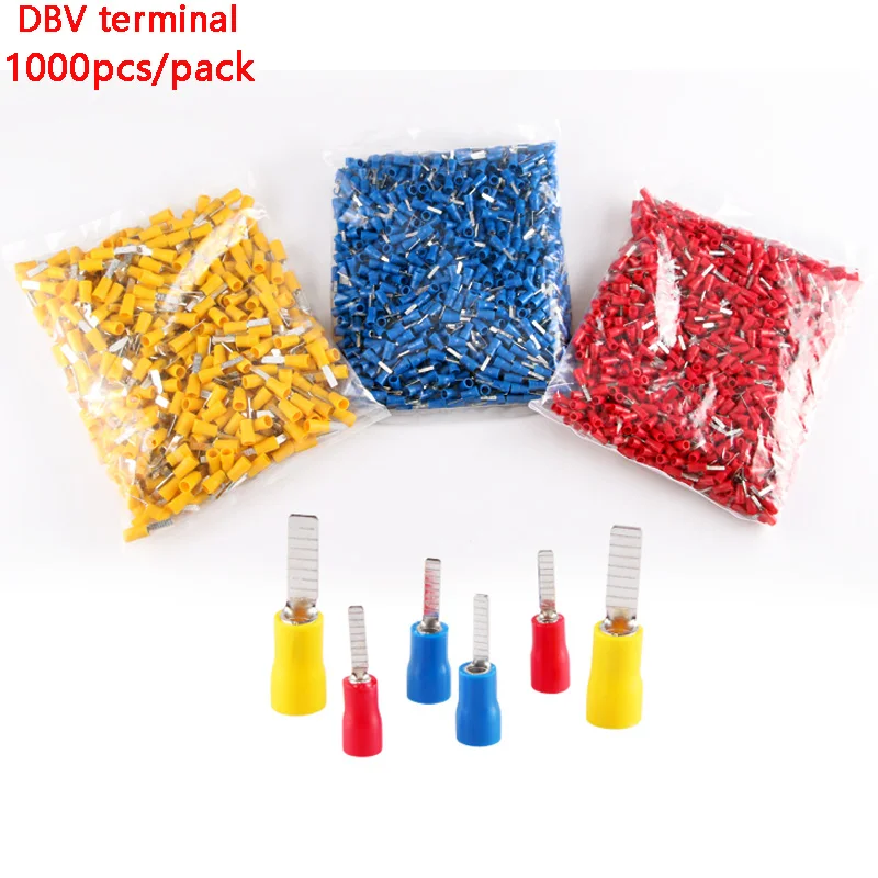 1000/500pcs/pack DBV1.25-10 Insulated Blade Terminal Cable Wire Connectors Electrical Crimp Terminals Ends Cold pressed terminal