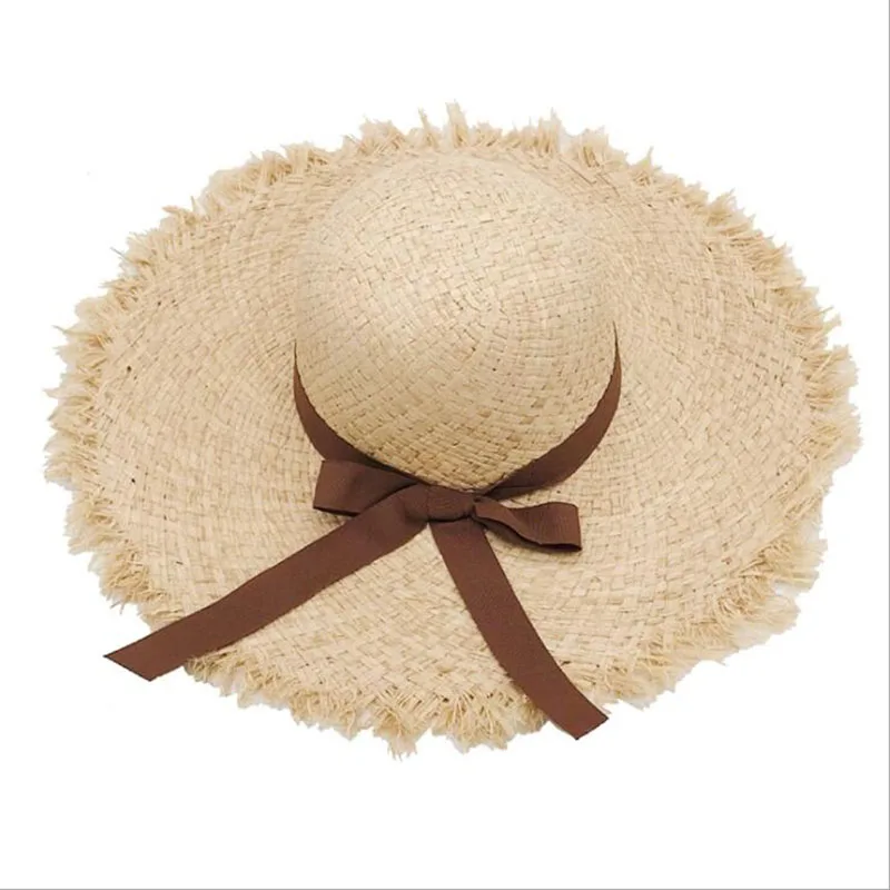 Wonderful summer raffia hat big brim raw edge hat for women sun beach hat high quality popular nice cool western women's hat